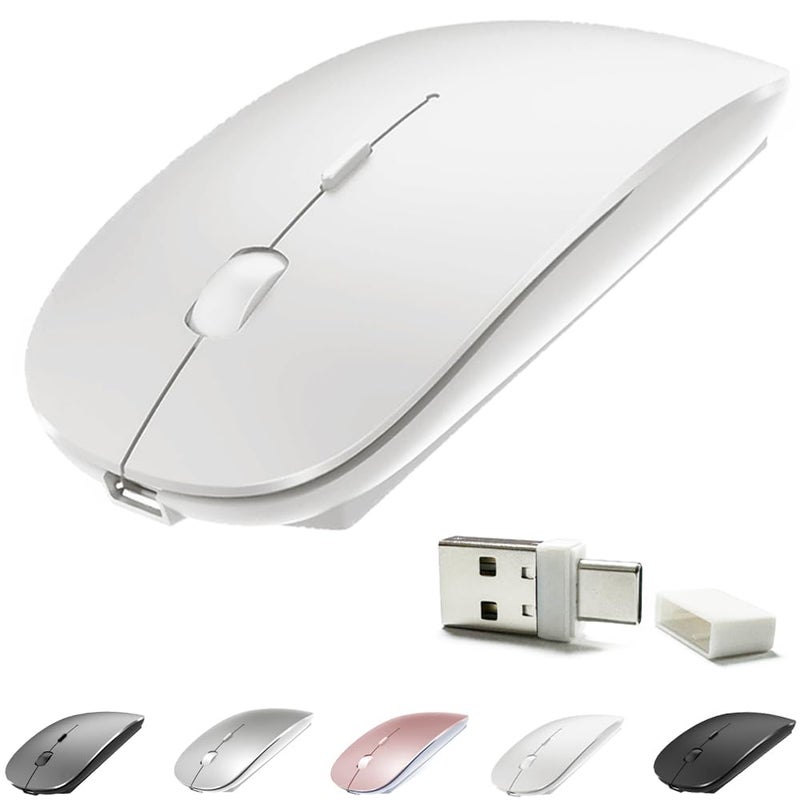 KLO 4 Modes Rechargeable Bluetooth Mouse BT3.0/5.2+USB-2.4G/Type-C,Wireless Mouse for MacBook pro/MacBook air/Laptop/iMac/ipad/Notebook/pc (BT/USB-C White) - Image 1